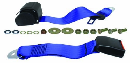 Rear Seat Belt, 3pt Inertia, Modern Buckle, Blue