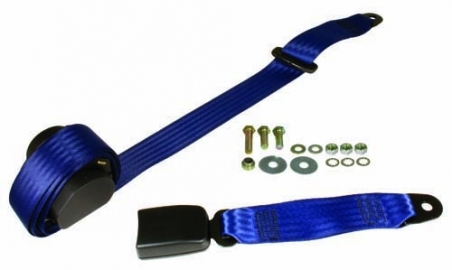 Rear Seat Belt, 3pt Inertia, Modern Buckle, Blue Web