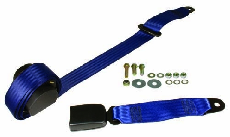 Rear Seat Belt, 3pt Inertia, Modern Buckle, Blue Web