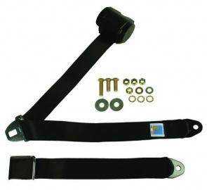 Rear Seat Belt 3pt Inertia Chrome Buckle Black