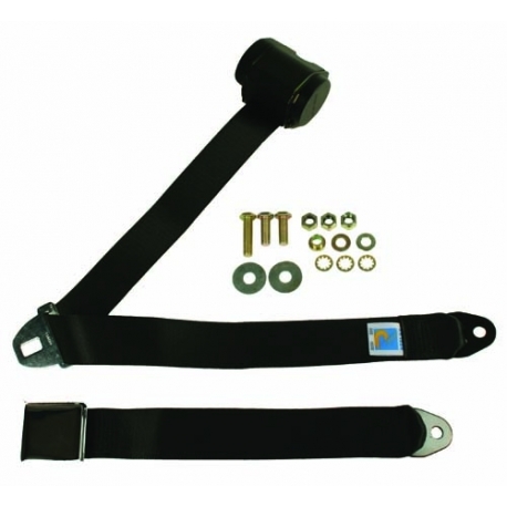 Rear Seat Belt 3pt Inertia Chrome Buckle Black