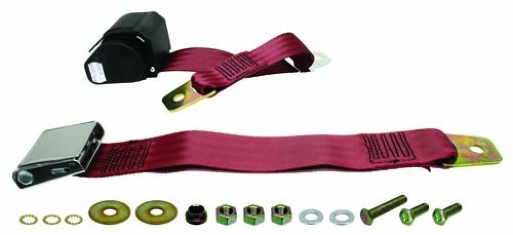 Rear Seat Belt 3pt Inertia Chrome Buckle Burgundy