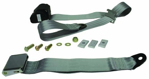 Rear Seat Belt 3pt Inertia Chrome Buckle Grey