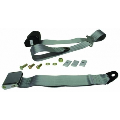 Rear Seat Belt 3pt Inertia Chrome Buckle Grey
