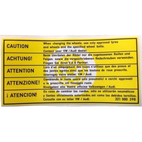 Sticker, Caution When changing wheels..., Mk1 Golf