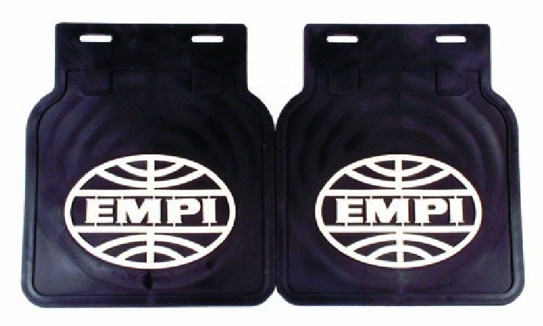 EMPI mudflaps,T2,black w/white logo inc. hardware ( 1972)