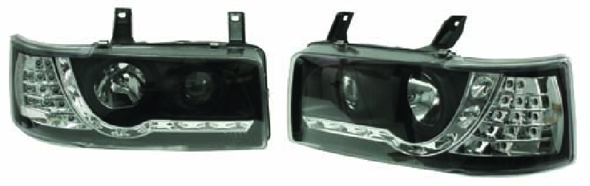 Headlamp Set, Black, Audi Style Led, Short Nose, T4 90-03