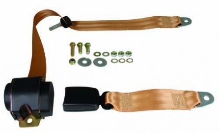 Rear Seat Belt, 3pt Inertia, Modern Buckle All Web, Tan