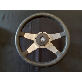 3-Slot Black Leather Steering Wheel, Dia 370mm