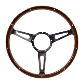 Steering Wheel, Wood, 9 Rivets, 3 Wide Slot, 9 bolt, 380mm